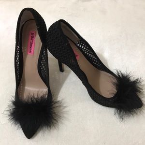 Betsey Johnson high heels with feather toes